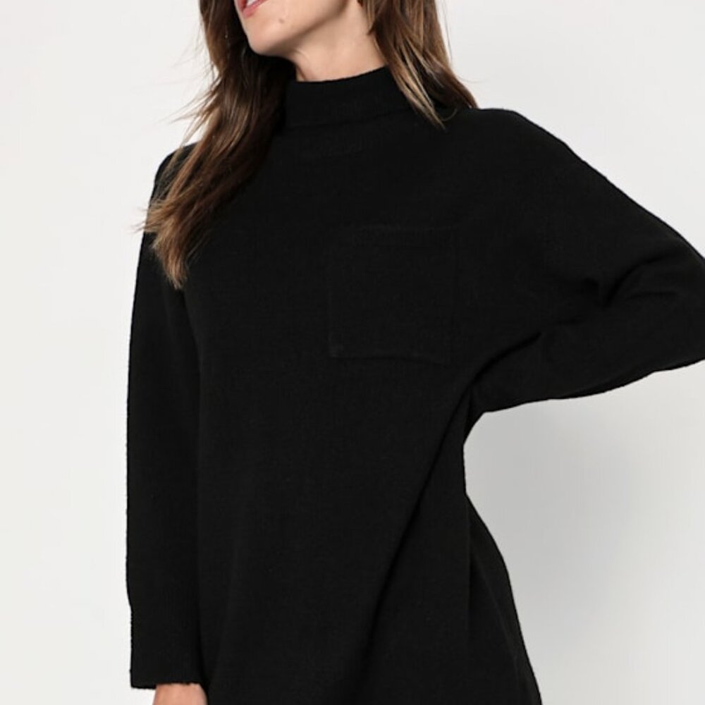 Positively Charming Black Turtleneck Mini Sweater Dress